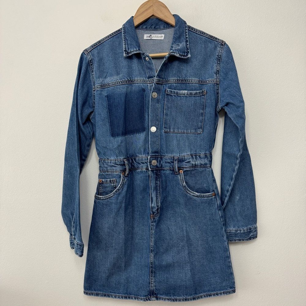 Zara Contrasting Denim Jean Dress Long Sleeve Size 13-14